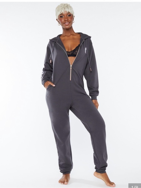 Savage X Fenty Pants - Savage X Fenty Hooded Onesie Jumpsuit Rose Gold and Charcoal Gray Sz XL